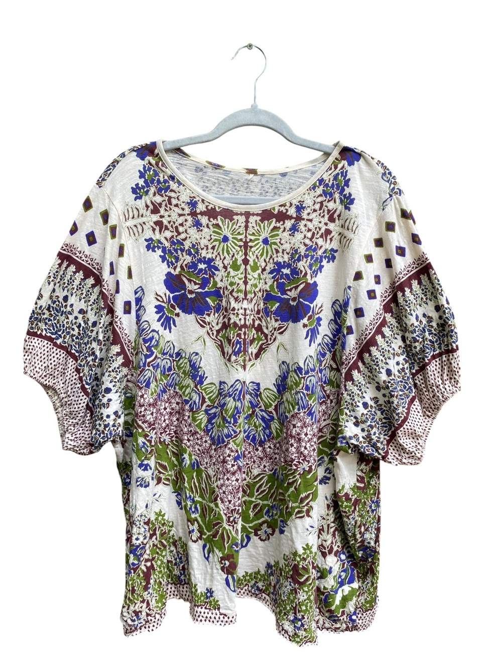 Free People Luly Tee Shirt Floral Ivory Combo Boho Peasant Hippie Womens Size XL